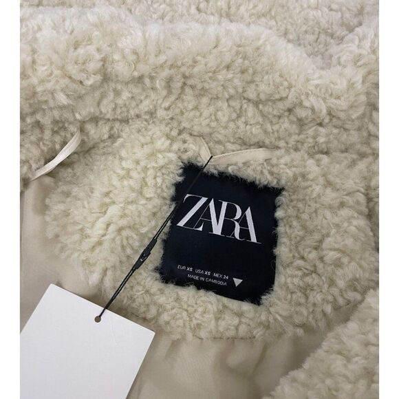 Zara Womens Faux Fur Coat Jacket XS Oyster White Teddy collared 4391/855 NWT - Picture 5 of 16
